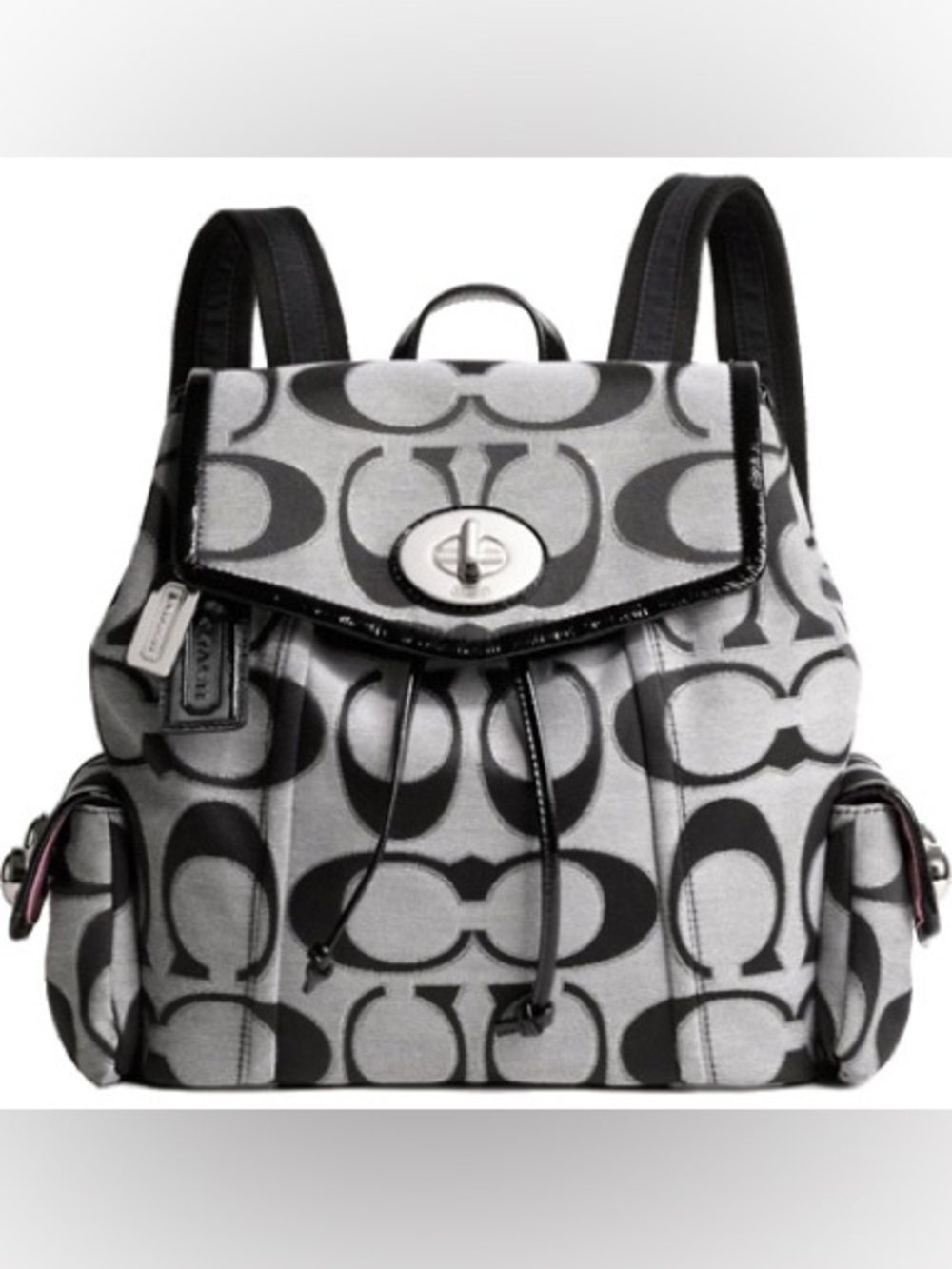 Coach Poppy Signature Sateen Lurex Flap Drawstring Backpack Style 16696